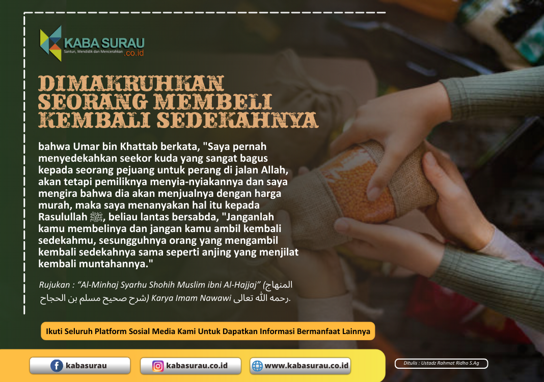 Dimakruhkan seorang membeli kembali sedekahnya.